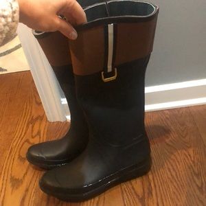 Tommy Hilfiger black/tan Matte tall rain boots